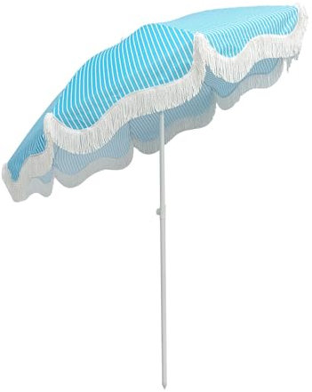 Ombrellone Da Spiaggia Con Frange 180cm Ombrellone Da Balcone Inclinabile 45° Ombrellone Da Esterno Giardino Protezione UPF 50+ Resistente Altezza Regolabile Con Borsa Portaoggetti(Color:Blue)