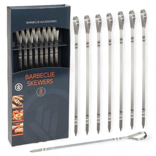MIJOMA Edelstahl Grillspieße Set - 8 Stück, 40.5 cm - Perfekt für Schaschlik, Kebab, Gemüse & BBQ - Wiederverwendbare Schaschlikspieße für Outdoor Grillen