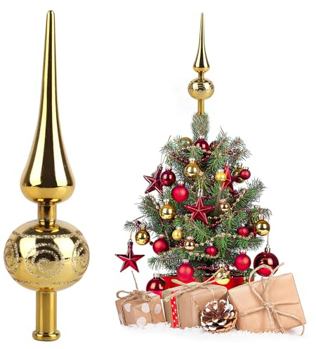 Christbaumspitze Goldfarben, Weihnachtsbaumspitze, Tannenbaum Spitze Goldfarben für Weihnachten, Baumspitze Weihnachten, 24 cm Hoch