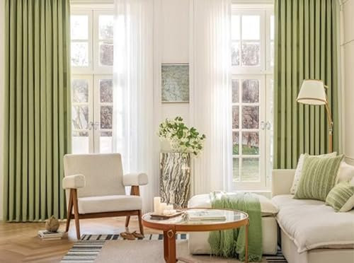 Bishilin Vorhänge Blickdicht mit Ösen, Verdunklungsvorhänge Grün 2er Set 102x160CM Einfarbig mit Jacquard Modern Chenille Gardinen Schlafzimmer Kinderzimmer Jugendzimmer