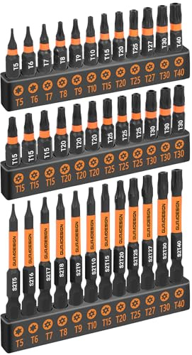 GURADESIGN Juego de brocas Torx de 36 piezas, juego de puntas de estrella resistentes a manipulaciones, juego de brocas Torx de seguridad, T5 - T40, acero S2, 2,5 cm y 6 cm de largo