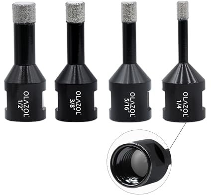 OLAZOL Diamond Core Drill Bits 4PCS 1/2 1/4'' 3/8 5/16 Diamond Drill Bits for Ceramic Porcelain Tile Pottery Granite Stone Hole Saw Glass Drill Bit