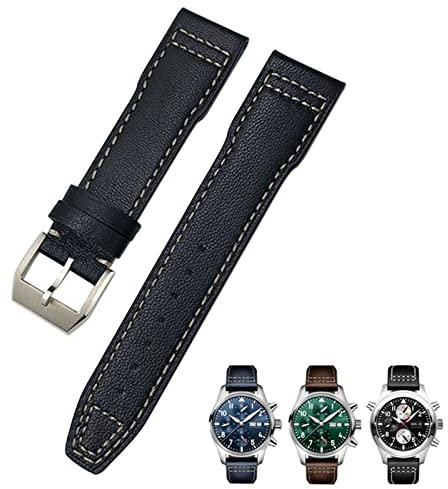 GSZCCZS 20 mm 21 mm Rindsleder-Armband, geeignet für IWC-Fliegeruhren, Portugieser-Armbänder, Mark 18, weiches blaues Armband