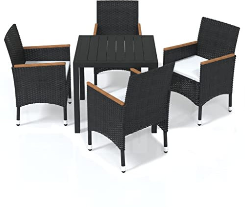 HETFTJN Loungemöbel Terrasse Lounge Möbel Outdoor Lounge Gartenmöbel Gartengarnitur - 5-TLG. Garten-Essgruppe mit Kissen Poly Rattan Schwarz für Hof Garten Café Balkon