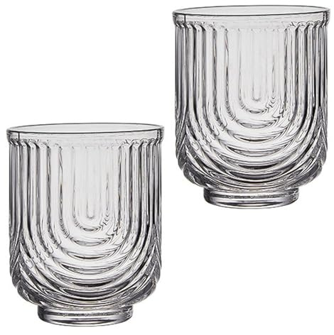 Marooma Lot de 2 Tasses en Verre Rayées en Forme de U, Verres à Boire Vintage, Verres à Cocktail, Verres à Boisson Art Déco, Verres Classiques Transparents pour café glacé, Jus (A)