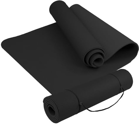 FFitness Tappetino Yoga Palestra Pilates 183 x 61 x 0,6 cm Superficie Antiscivolo Tappeto in TPE Ecologico da Ginnastica Aerobica (NERO)
