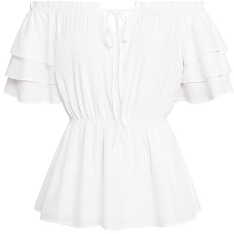 SCARLET DARKNESS Women Renaissance Blouse Vintage Off Shoulder Medival Ruffle Top