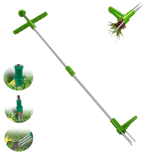 Unkrautentferner Länge 100cm,mit DREI Kiefer und Edelstahl-Pedale für Effizientes Entfernen von Unkraut,Unkrautstecher mit Stiel Kein Verbiegen zum Entfernen von Wurzeln,Gartenwerkzeug