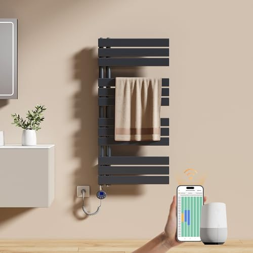 EMKE Scaldasalviette Elettrico con WIFI Termostato 104x50 cm,Antracite | Resistenza Riscaldante con Timer, Termoarredo Bagno, 600W,Scaldasalviette Elettrico Bagno