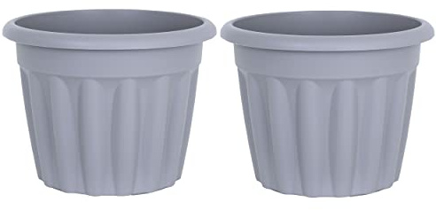 M1SS Set of 2 X 40cm Upcycled Grey Round Plastic Plant Pot 20L Nursery Planter Decorative Garden Flower Pot Container for Indoor/Outdoor Use and More Plants/Flowers – Made In UK