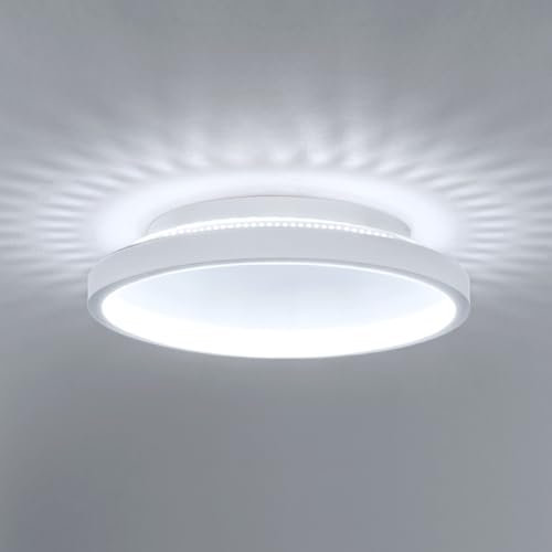 Kuwork Plafoniera LED Soffitto, 6500K Plafoniera LED Rotondo, Lampadario Soffitto per Camera da letto, Cucina, Corridoio, Bagno, 20CM, Bianco