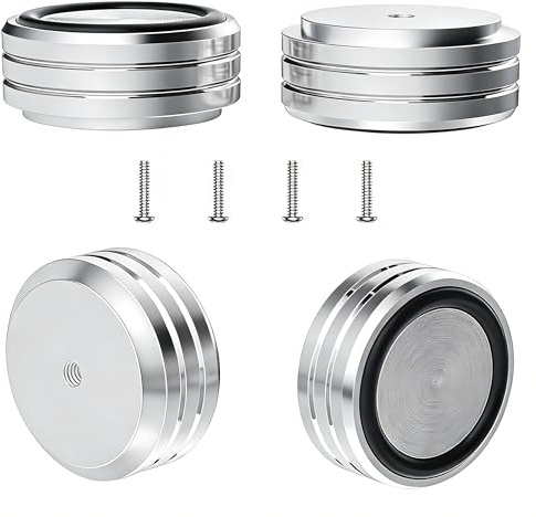Monosaudio 4X HiFi Lautsprecherständer Füße Spikes Pad, Silber, SP3917 | Aluminium, Stoßdämpfer, Isolationsfüße Absorber, Für Verstärker Plattenspieler Subwoofer, Gerätefüße