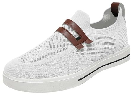 Generisch Scarpe casual da uomo, traspiranti, da ginnastica da uomo, senza lacci, in rete, con suola piatta, leggere, estive, comode, casual, antiscivolo, antiscivolo, bianco, 46 EU