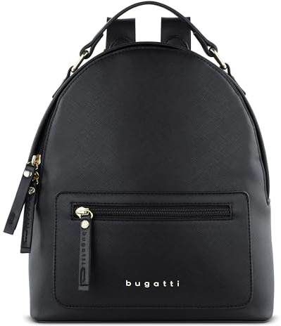bugatti Ella Rucksack klein für Damen, modischer Tagesrucksack in Saffiano-Art aus Kunstleder, schwarz