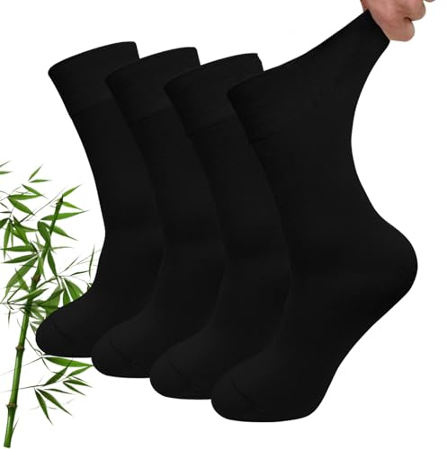 LOFIR Chaussettes Confortables Hommes en Bambou: Chaussettes Bord Élastique Mujer sans Coutures Antibactériennes et Respirantes pour Affaires Bureau Cyclisme Personnes Âgées Noir 4 Paires 43-46