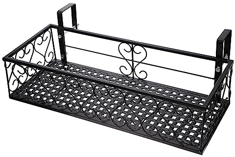 JOINPAYA Portavasi Sospeso da Ringhiera 50x20x12 Cm in Metallo Nero per Balcone e Giardino, Mensola Porta Vasi Ampio Spazio per Piante Succulente, Supporto Decorativo Resistente per Esterni e Interni