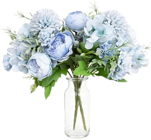 CSGHMM 2PCS Artificial Flowers, Fake Peonies, Silk, Light Blue Embroidered Ball Bouquet Decoration, Plastic Peonies, Realistic Flower Arrangement, Wedding Decoration.