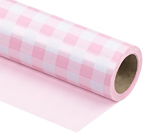 RUSPEPA Wende-Geschenkpapier – Mini-Rolle – 43,2 Cm X 10 M – Rosa-Weißes Karo-Design Für Geburtstage, Hochzeiten Und Babypartys