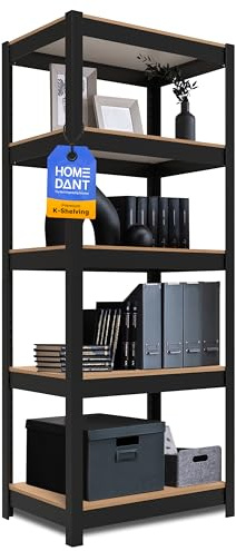 HOMEDANT House Premium-Schwerlastregal, Kellerregal, Lagerregal, Haushaltsregal, Küchenregal, Garagenregal, 40 x 60 x 150 cm, Regal mit Laminat-MDF-Böden, verstellbare Ablagen, Schwarz