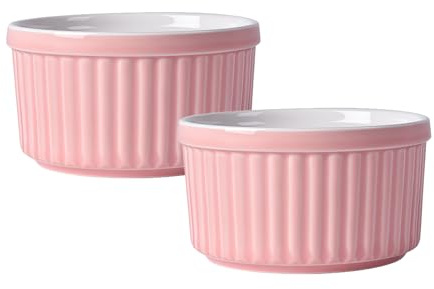 Lot de 2 ramequins de 170 g - Passe au four - Ramequins à soufflé - Pour crème brûlée - Rose