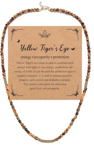 Jovivi Tiger Eye Healing Crystal Necklace Valentines Jewellery Gifts for Women Her Mum Birthday,Womens Tigers Eye Stone Healing Gemstones Beaded Necklace Gifts for Women Anniversary