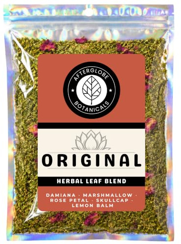 Afterglobe Original Herbal Blend | Marshmallow Leaf, Damiana, Skullcap & Rose | Pre-Ground & Stick-Free Loose Leaf | Herbal Tea (30g)