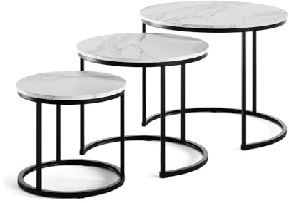 Vicco Couchtisch-Set Montreal, Weiß/Schwarz, 55 x 55 cm | 3 Teile, platzsparend klappbar und vielseitig kombinierbar