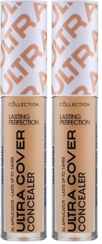 Collection Cosmetics Lasting Perfection Ultra Cover Concealer, Up to 16hr Wear, XL Applicator, Toffee, 5.5ml (Pack of 2)