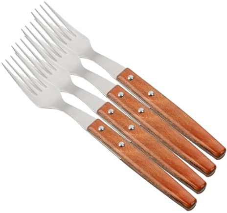 Arcos Cuchillos de Mesa de Acero Inoxidable 18/10 - Tenedor de 200 mm con Mango de Madera Comprimida - Ideal para Uso Diario - Serie C (Paquete de 4)