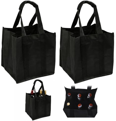 YTAXYZWR Borsa portabottiglie 2 Pezzi con 6 Scomparti, Borsa per Bottiglie in Tessuto Non Tessuto antistrappo, Nera, 31x25x18 cm, Contenitore Portatile per Vino Acqua bibite Picnic Feste&