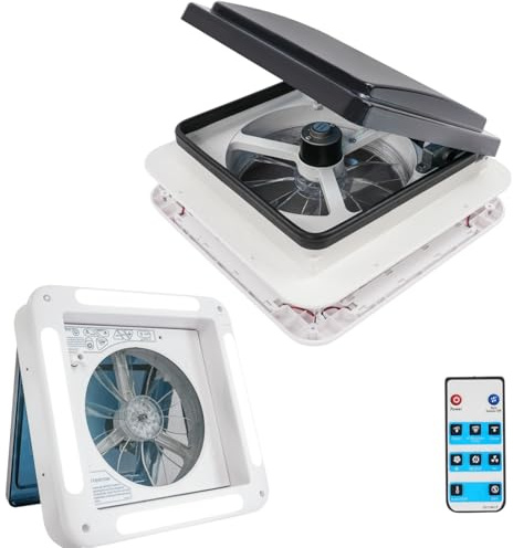 Dachhaube Dachfenster 36 x 36cm - Upgrade Dachluke Wohnwagen für Wohnmobil Dachventilator - 12V Wohnmobil-Abluftventilator - Mit LED-Beleuchtung und Regelbarem Lüfter - Ink Fernbedienung