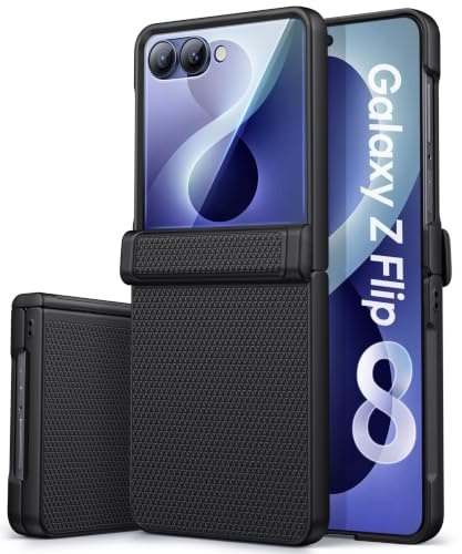 Vihibii Coque pour Z Flip 8 avec Protection Extérieure de l'écran, 5G, Noir | Protection Robuste de la Charnière, Protecteurs d'écran, Texture Antidérapante, Militaire Antichoc, Ultra Fine Etui, Rigide