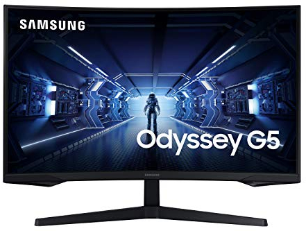 Samsung Monitor Gaming Odyssey G5 (C27G55), Curvo (1000R), 27, 2560x1440 (WQHD 2K), HDR10, VA, 144Hz, 1ms (MPRT), FreeSync Premium, HDMI, DP, Ingresso Audio, Eye Saver Mode, Flicker Free