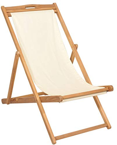 CHAHO Liegestuhl Teak 56×105×96 cm Creme für Garten, Balkon & Terrasse, Gartenstuhl.