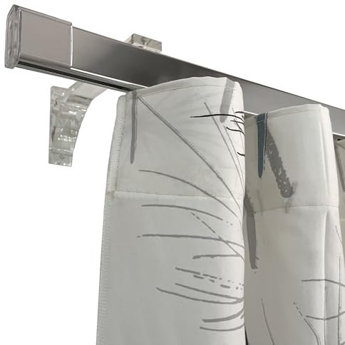 TENDAGGIMANIA Riel Cortina Techo/Pared – Modelo Plano – Barra Cortina Longitud 180 CM - Color CROMO - para montaje Techo o Pared – Completo con tapas y ganchos deslizantes – Personalizable