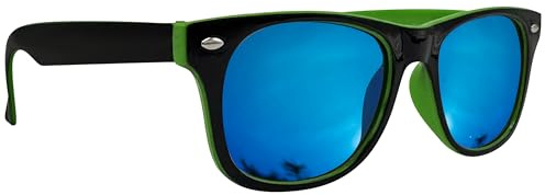 Mustavo Childrens TwoTone Blue Mirror Sunglasses Bright Colours Kids Boys Girls Eyewear For Beach Summer Park UV400 (Green)