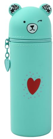 Futuhada Federmäppchen Weichem Silikon, 2 in 1Stand Up Pen Case Bear Style Weichem Silikon, Niedliches Bär Cup Pencil Case, Stand-Federmäppchen Mäppchen, Kawaii Schlampermäppchen für Studenten (Grün)