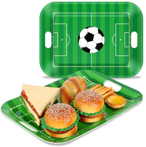 gisgfim 2Pcs Soccer Serving Trays 16.1 X 11.1 Inch Large Melamine Soccer Stadium Platters with Handles Soccer Food Serving Dishes Snack Dessert Trays Decor for Soccer Ball Birthday Party Decorations