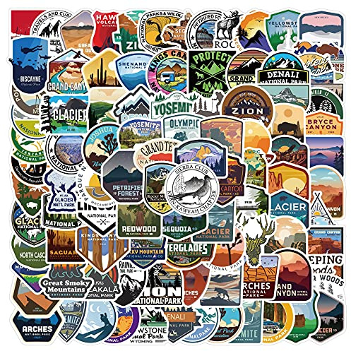 Lot de 100 autocollants de parc national – Autocollants géographiques en vinyle pour ordinateur portable, skateboard, vélo, cyclomoteur, moto, bagages, valise et ordinateur, pour les amis de la nature