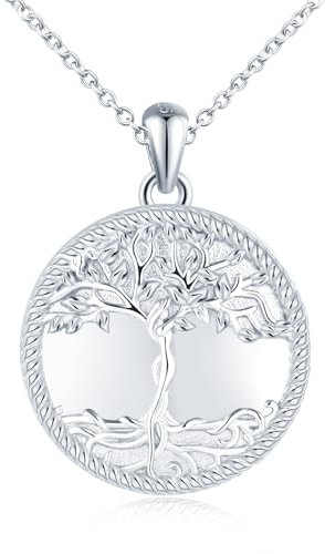 MicLee Collier Photo Médaillon en Argent 925 Femme Fille Pendentif Locket Arbre de Vie Breloque Ouvrable Ronde Collier Amulette Mémorial Bijoux Elégant