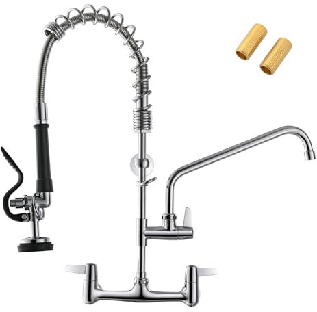 GIMILI Commercial Sink Faucet with Sprayer, 25 Height 8 Inch Center Pull Down Wall Mount Faucet for Restaurant, Kitchen, Industrial, Farmhouses Sink
