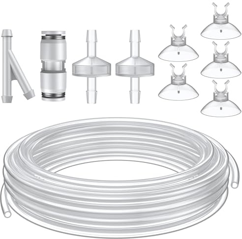 Pawfly 16 ft. Aquarium CO2 Proof Tubing Standard 3/16 Airline Tubing for Aquarium CO2 System Clear Aquarium CO2 Tubing Flexible Kink-Resistant PU Air Tubing with Suction Cups and Connectors