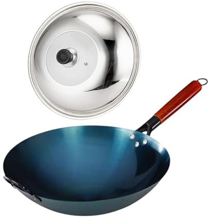 YWJLQH Wok Chino Clásico con Tapa Y Utensilios de Cocina para El Hogar, Diámetro de la maceta 32cm