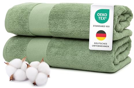 Wolkenfeld Badetücher Set 2-teilig Premium - 70x140-100% Low Twist Baumwolle 550 g/m², Badehandtuch groß – Ultra Weich & Saugfähig, Oeko-TEX Zertifiziert, 2 Große Duschtuch 70x140 cm, Grün