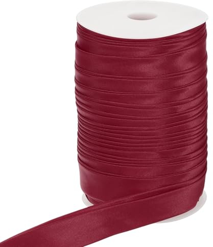 PATIKIL Cinta Sesgada Doble Plegada, 1 Pulgada X 55 Yardas Cinta De Ribete Continuo Tela De Satén Para Costura Acabados Dobladillos Tubos Artesanías De Ropa, Púrpura Rojo