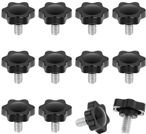 1/4- 20 Thumb Screws Threaded Knurled Thumb Nuts Black Plastic Knobs Clamping Screws Grip Knob Screw for Machine Furniture Umbrella Base Replacement 12 Pcs