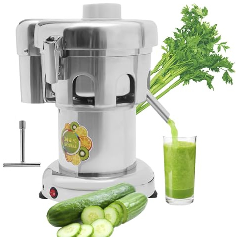 Estrattore di succo commerciale, spremiagrumi elettrico in acciaio inox da 370 W for frutta e verdura, centrifuga for impieghi gravosi, succo e residui separati, bassa rumorosità