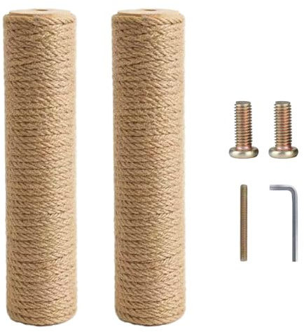 Lot de 2 arbres à chat de 7 cm avec goujons, tronc à gratter avec corde en sisal pour chats qui remplacent l'ancien tronc à griffer, colonne à gratter avec filetage : 8 mm (M8) (diamètre 9 cm x