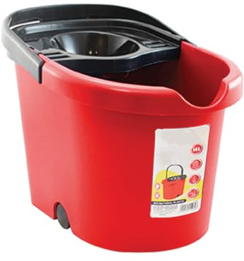 JUANIO Cubo de Fregona Rojo con Ruedas, Escurridor Extraíble Integrado, Limpieza Ergonómica y Eficiente, Capacidad 14L - Longitud 39.5 x Profundidad 28.5 x Altura 28 cm