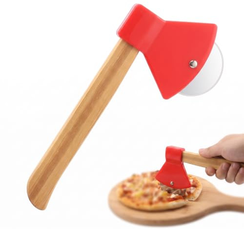 YUGYNE Pizzaschneider in Axt-Form - Lustiger Pizzaroller aus Edelstahl, Pizza Schneider & Wiegemesser für Küche & Party | Kreatives Küchengadget & Geschenk(Rot, 10,2 x 18,2 cm)